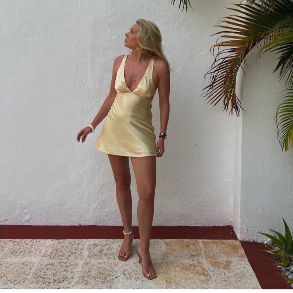 Hello Molly Yellow Satin Mini Dress